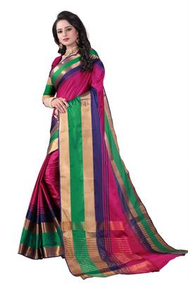 Multicolor woven cotton silk saree with blouse 2