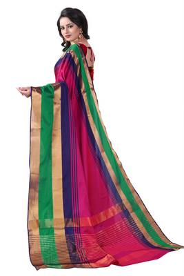 Multicolor woven cotton silk saree with blouse 3