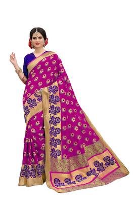 Purple woven banarasi silk saree with blouse 1
