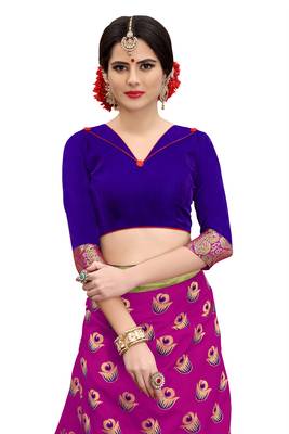 Purple woven banarasi silk saree with blouse 4