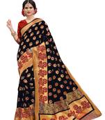 Black woven banarasi silk saree with blouse