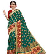 Green woven banarasi silk saree with blouse