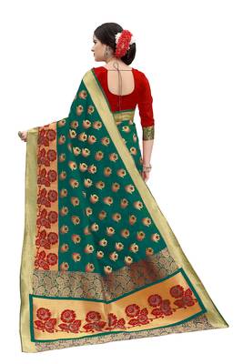 Green woven banarasi silk saree with blouse 2