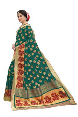 Green woven banarasi silk saree with blouse 3
