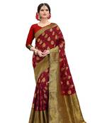 Red woven banarasi silk saree with blouse