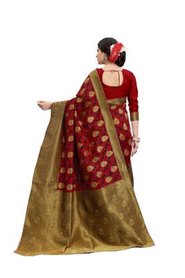 Red woven banarasi silk saree with blouse 2