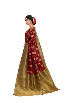 Red woven banarasi silk saree with blouse 3