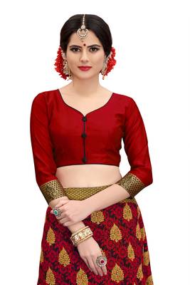 Red woven banarasi silk saree with blouse 4