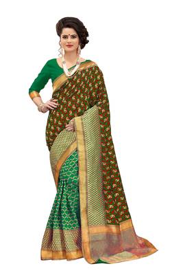 Green woven banarasi silk saree with blouse 1