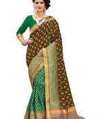 Green woven banarasi silk saree with blouse