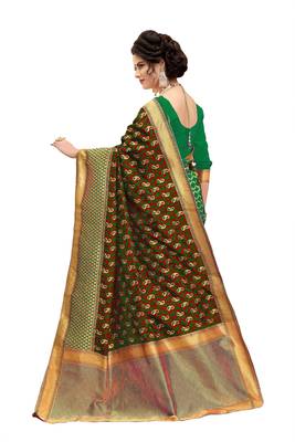 Green woven banarasi silk saree with blouse 2