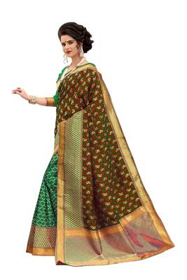 Green woven banarasi silk saree with blouse 3