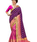 Pink woven banarasi silk saree with blouse