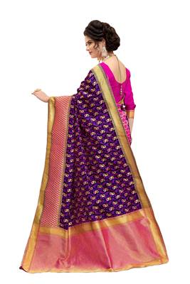 Pink woven banarasi silk saree with blouse 2
