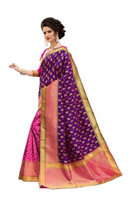 Pink woven banarasi silk saree with blouse 3
