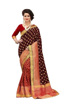 Red woven banarasi silk saree with blouse 1