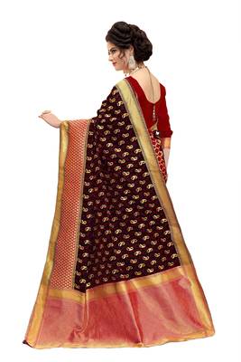Red woven banarasi silk saree with blouse 2