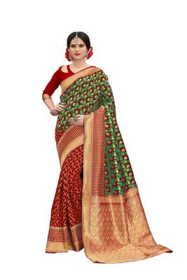 Mehendi woven banarasi silk saree with blouse 1