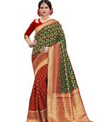 Mehendi woven banarasi silk saree with blouse