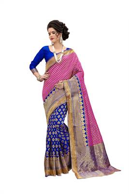 Multicolor woven banarasi silk saree with blouse 1