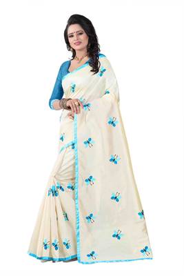 Sky blue embroidered chanderi silk saree with blouse 2