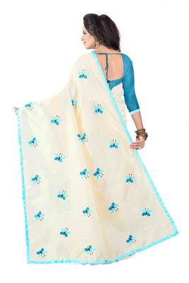 Sky blue embroidered chanderi silk saree with blouse 3
