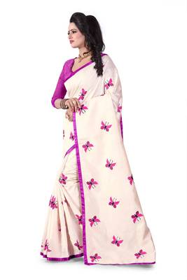 Pink embroidered chanderi silk saree with blouse 1