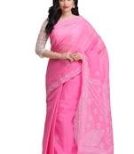 Pink Embroidered Cotton Saree With Blouse