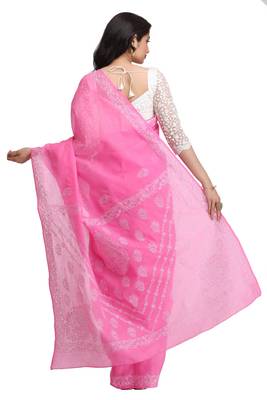Pink Embroidered Cotton Saree With Blouse 2