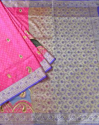 Pink Woven Banarasi saree with blouse 3