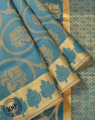 Teal Blue Woven Cotton Silk saree with blouse 1