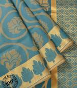 Teal Blue Woven Cotton Silk saree with blouse