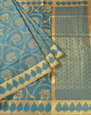 Teal Blue Woven Cotton Silk saree with blouse 3