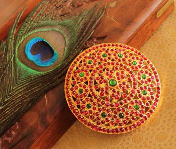 Beautiful Gold Plated Kemp Green Rakodi (hair Jewell)   1