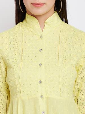 Yellow woven cotton chikankari-kurtis 5
