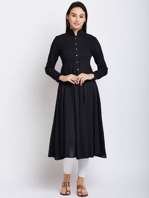 Black woven cotton chikankari-kurtis 1