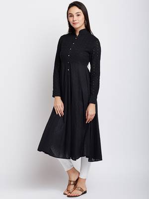 Black woven cotton chikankari-kurtis 3