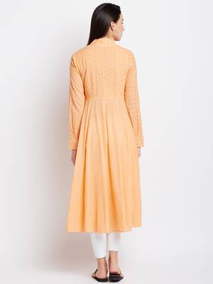 Orange woven cotton chikankari-kurtis 2