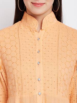 Orange woven cotton chikankari-kurtis 5