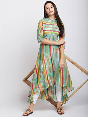 Green printed georgette kurti 1