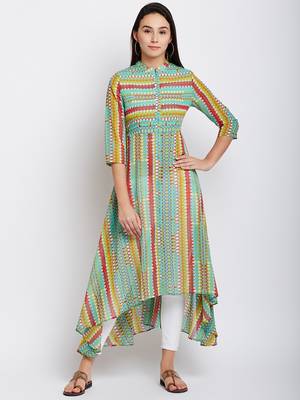 Green printed georgette kurti 2