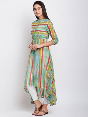 Green printed georgette kurti 4