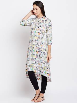 White printed crepe kurti 4
