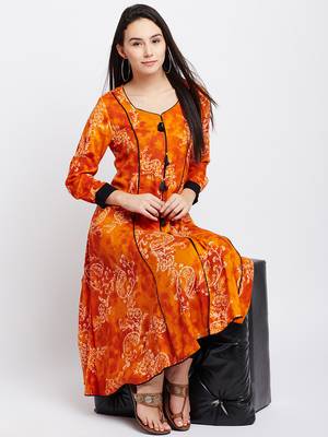 Orange printed viscose rayon kurti 1