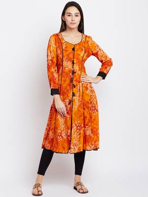 Orange printed viscose rayon kurti 2
