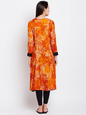 Orange printed viscose rayon kurti 3