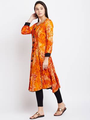Orange printed viscose rayon kurti 4