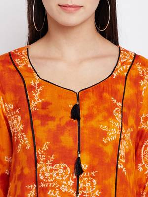 Orange printed viscose rayon kurti 5