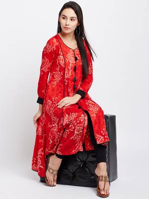 Red printed viscose rayon kurti 1