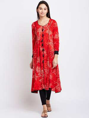 Red printed viscose rayon kurti 2